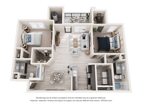 Floor plan for 2 beds, 2 baths, 1133 sqft